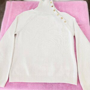 Women's Ralph Lauren White Gold Button Mock Turtleneck Sweater Size XL